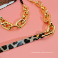 Punk Hiphop Acryl Brillenkette Gold,Leopard Print Brillenhalsband Kette Edelsteine,Lederkette Brillenband